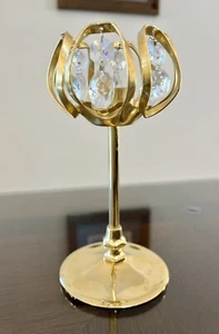 Vintage Taper Candlestick 24K Gold Plated w/ Strass Crystals Lycenta Sweden 6 in - Bild 1 von 8