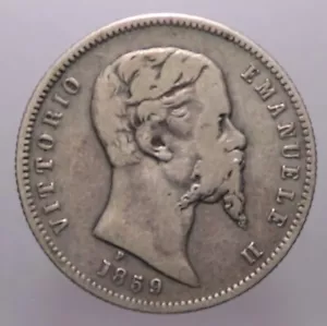 LIRA 1859 BOLOGNA MB/MB-BB R - VITTORIO EMANUELE II - PERIZIA NIP GRIMOLDI - Imagen 1 de 2