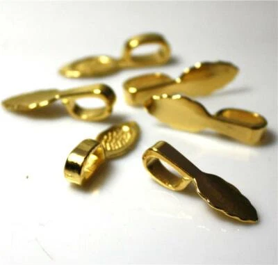 THEBEADSELECTION FANCY LEAF PENDANT BAILS GLUE ON 26mm x 8mm GOLD PLATED TOP QUALITY AK10