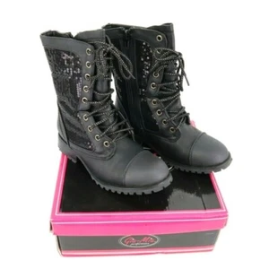 Gia-Mia Dancewear Sequin Dance Shoe Combat Boot Style GS3A Womens 3 Black - Picture 1 of 12