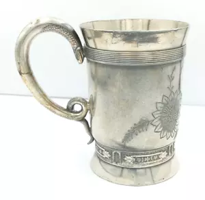 Antica tazza floreale vittoriana Wilcox placcato argento Meriden CT manico serpente MONOGRAMMA - Foto 1 di 11