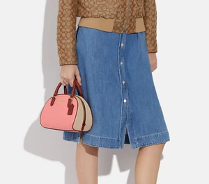 NWT $350 Original COACH Sydney Satchel In Colorblock Crossbody Pink Maroon CC784 - Picture 1 of 14