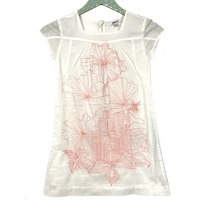 DKNY Dress 6X Girls Short Sleeve Shift White Pink Embroidered Summer Sundress - Picture 1 of 9