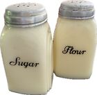 Vintage Mckee Roman Arch Custard Flour Sugar Shakers Black  Letters Uv Reactive