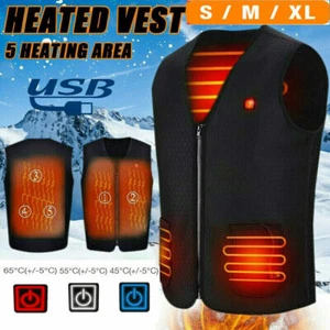 Electric USB Heated Vest Warm Body Heating Coat Jacket Men Women Winter Outwear - Picture 1 of 18