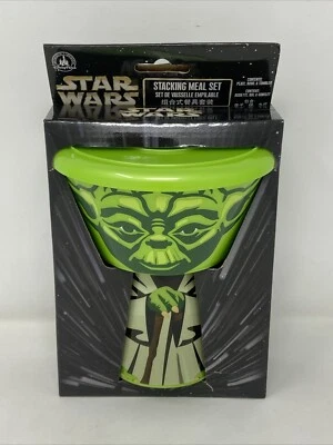 NUEVO CON ETIQUETAS DISNEY PARK Star Wars YODA 3 piezas juego de comidas apilables con plato de tazón de taza Foto 1 de 4