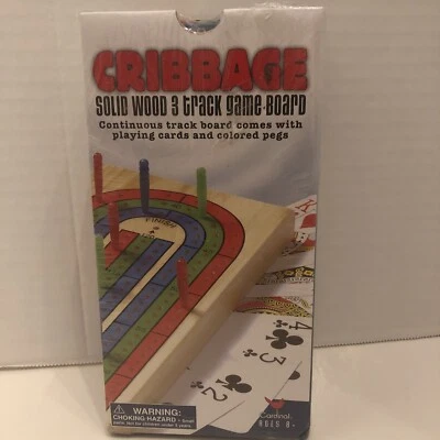 Solid Wood Cribbage Set Folding 3 Track Board with Playing Cards Cardinal New - Image 1 of 3