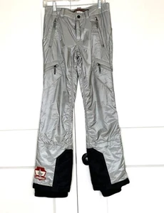 FRAUENSCHUH METALLIC SILVER 100% NYLON SKI PANTS GR: 34 MADE IN AUSTRIA SIZE: 28 - Picture 1 of 12