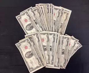 LOT: (60) 1953 & 1963 Circulated $2 Two Dollar Red Seal Banknotes - Picture 1 of 5
