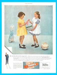 1949 Talon fashion girls dresses print ad fashion Easter basket bunny children - Picture 1 of 3