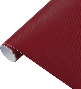 Dark Red 3D Carbon Fiber Print Vinyl Wrap Film DIY Adhesive Sticker 1ft x 10ft - Foto 1 di 8