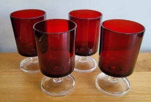 Vintage 4 D'Arques Durand LUMINARC ARCOROC Wine Cordial GLASSES Ruby Red - Picture 1 of 6