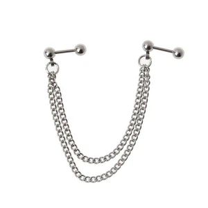 Cartilage Dangle Earrings with Chain 2 Hole Helix Tragus Pin Gifts for Birthday - Picture 1 of 7