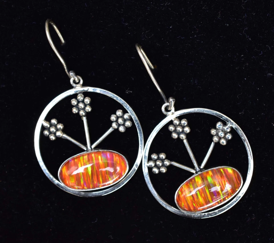 Pendientes colgantes de plata de ley 925 ovalados de ópalo de fuego naranja de 45,00 quilates joyas para mujer Foto 1 de 4