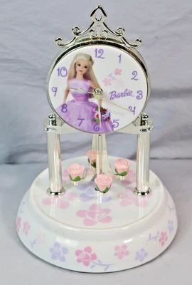 Barbie Floral Desk Mantel Clock Rotating Rose Pendulum Princess Crown Tiara Pink - Image 1 of 3