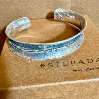 Bracelete de prata esterlina texturizado martelado Silpada B1684 - Imagem 1 de 4