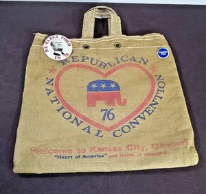 1976 Republican National Convention Burlap Shoulder Bag Ford Wheatena Kansas - Picture 1 of 5