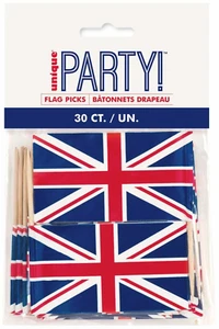 30 Union Jack Flag Picks Food Cupcake Topper Decorations PLATINUM JUBILEE QUEEN - Picture 1 of 1