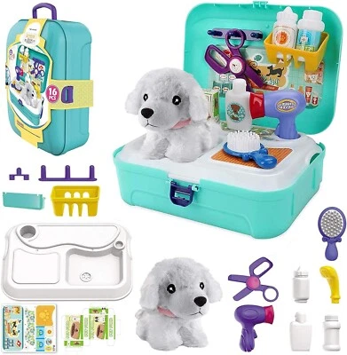 TEUVO Pet Dog Care Play Set Doctor Kit for Kids 16 Pcs Pretend Vet Grooming Toys - Image 1 of 4