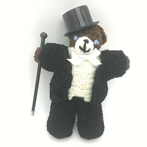 Vintage HandMade 3D Crochet KNIT Christmas Ornaments Teddy Bear Toy Hat Maestro  - Picture 1 of 8