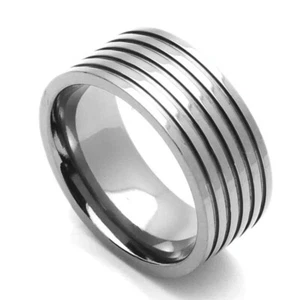 Men Women 9MM Comfort Fit Titanium Wedding Band Flat Stripped Ring - Picture 1 of 2
