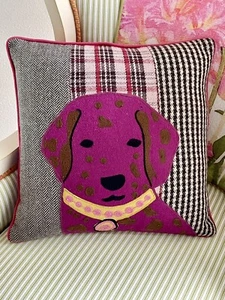 Karma Living Embroidered Dog Throw Pillow Multicolored w/Mixed Patterns 18x18 - Picture 1 of 13