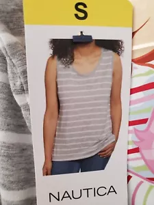 Brand New NAUTICA Stormy Gray White Stripe Sleeveless Tank Shirt Size S - Picture 1 of 6