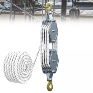 2 Ton Hoist Pulley Block and Tackle Hook Lifting Pulley Block Tool w/ Nylon Rope - Picture 1 of 11