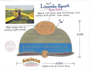 Lincoln Sport 1923 Aircraft Data Plate Custom Made for Dennis Trone - Picture 1 of 4