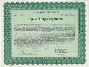 VIRGINIA 1952 Virginia Ferry Corporation Stock Certificate Chesapeake Bay - Picture 1 of 3