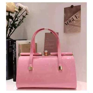 Ladies Square Diamante Clasp Wide Opening Patent Bag for Wedding Event Daily - Picture 1 of 64