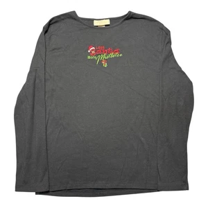 Vintage Holiday Christmas Shirt Less Santa More Mistletoe Black Long Sleeve S/M - Picture 1 of 4