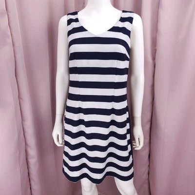 Vestido recto AGB para mujer azul y blanco a rayas cuello en V sin mangas línea A 8 Foto 1 de 4