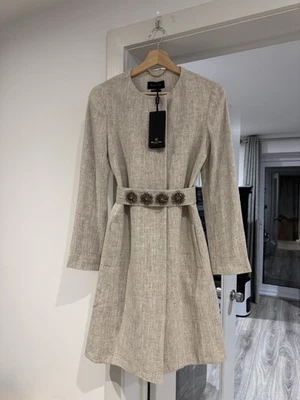 Massimo Dutti Beige 100% Linen Coat with Embellished Belt UK8 EU36 Fitted Style - Image 1 of 4