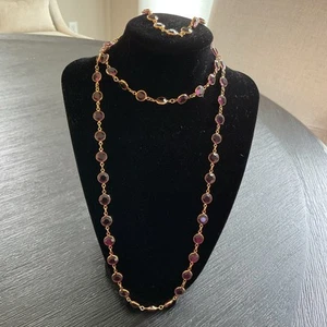 Vintage Swarovski Purple Larger Crystal Bezel Faceted Necklace Bracelet 32" - Picture 1 of 6