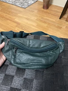 Vintage Bauchtasche Waldgrün Leder 3 Taschen verstellbar - Bild 1 von 8