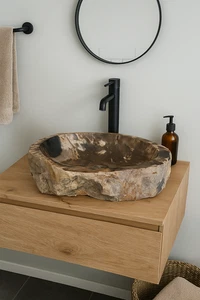 Lavandino in Pietra Fossile Naturale | Legno Fossilizzato 57x50x15 cm | Design U - Imagen 1 de 10