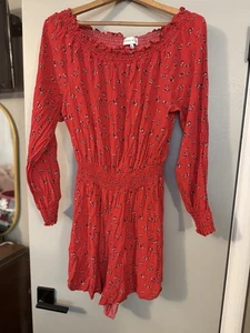 Kendall & Kylie Romper Womens SZ XL Floral Long Sleeve Red Ruffle Neck Rayon - Picture 1 of 9