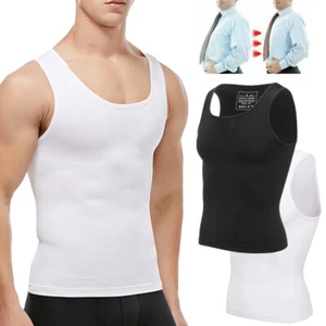 Mens Compression Shirt Tank Tops Abdomen Gynecomastia Control Body Shaper Vest - Picture 1 of 20