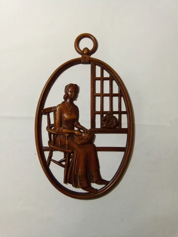 12" x 7 1/4" Mid Century Vintage Syroco Wood Woman in Chair by Window Wall Decor Cover