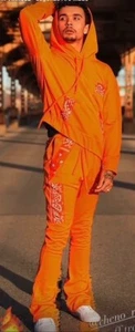 JD Fashion Herren Custom Orange Bandana Trim Tank Shirt Hoodie Jogginghose Set - Bild 1 von 2