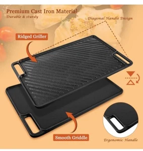 Griddle Pan Nonstick, Zunmial Cast Iron Griddle Reversible Grill Cast-Iron - Picture 1 of 10