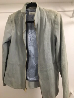 Chaqueta de gamuza Dana Buchman piel de cordero, azul claro, cremallera dorada talla XL Foto 1 de 4