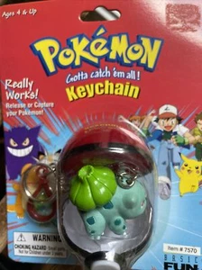 Pokemon Vintage Bulbasaur Pokeball Keychain New Sealed 1999 Basic Fun Item 7570 - Picture 1 of 2