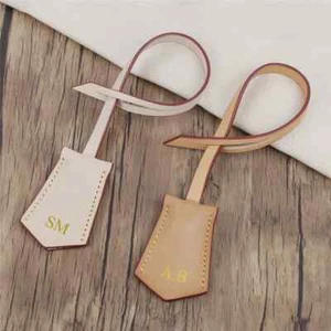 Custom Letters New Apricot Travel Luggage Tag Genuine Leather Bag Charm... - Picture 1 of 26