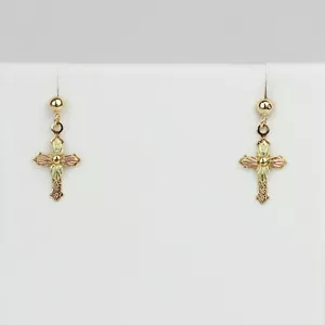 Pretty 10k Yellow/Black Hills Gold Women's Cross Stud Dangle Earrings - Picture 1 of 2