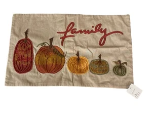 2Pottery Barn Pumpkin Family Lumbar Embroidery Thanksgiving Pillow Cover 16 X 26 - Picture 1 of 9