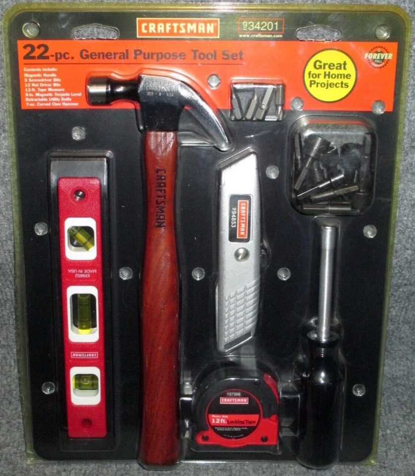 Nuevo de Lote Antiguo Craftsman EE. UU. 34201 22 piezas Juego de Herramientas de Uso General Martillo Cinta Destornilladores Foto 1 de 4