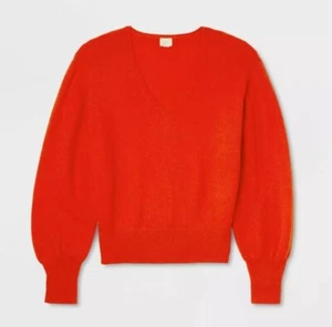 Women's Cozy Knit V-Neck Pullover Sweater - A New Day™ Red XL - Picture 1 of 11