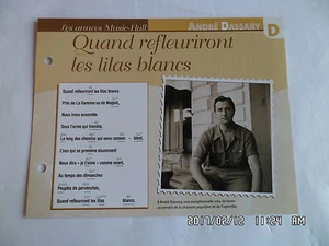 CARTE FICHE PLAISIR DE CHANTER ANDRE DASSARY QUAND REFLEURIRONT LES LILAS BLANCS - Picture 1 of 1